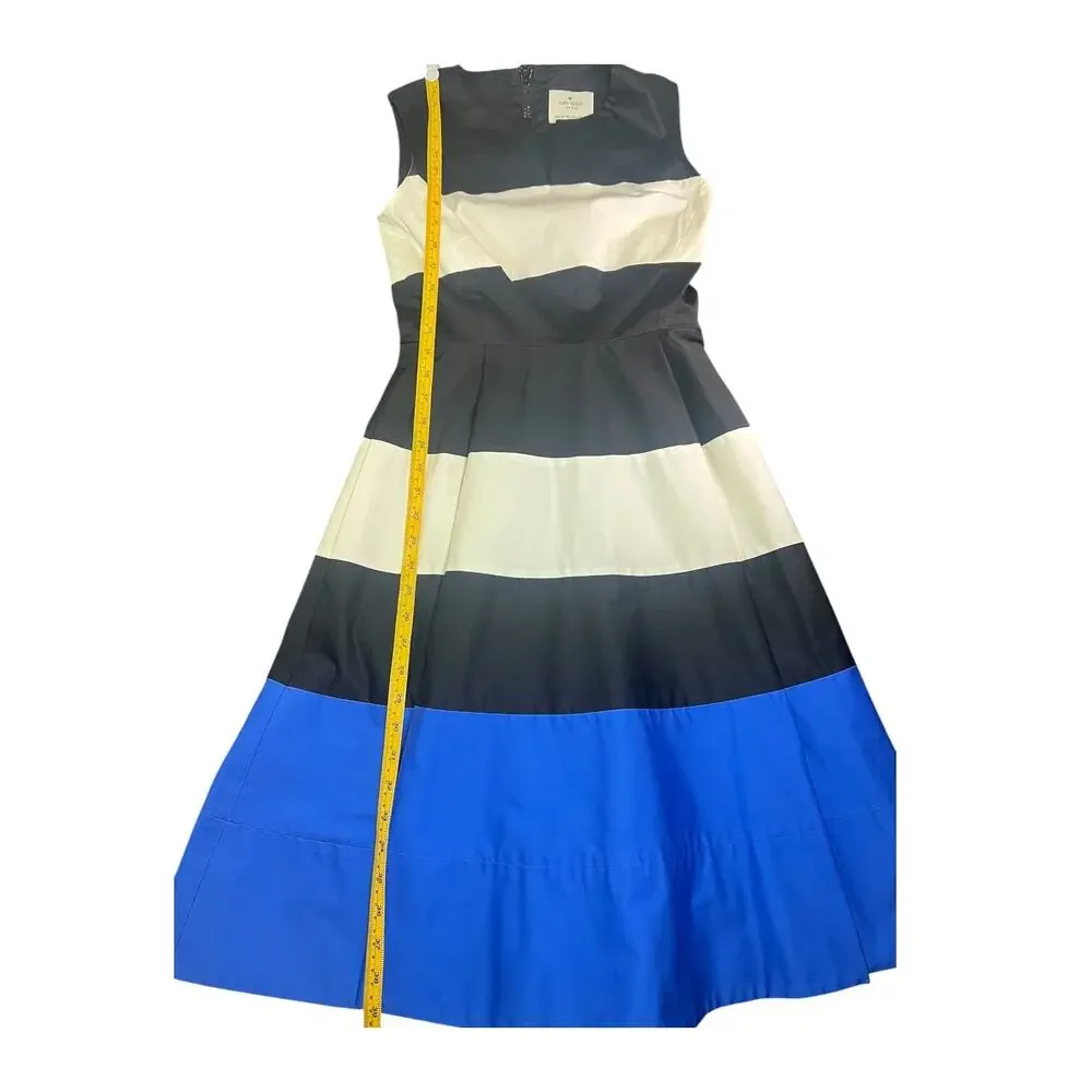 Kate Spade Corley Dress 2 Silk Cotton Colorblock Fit Flare Blue Black White